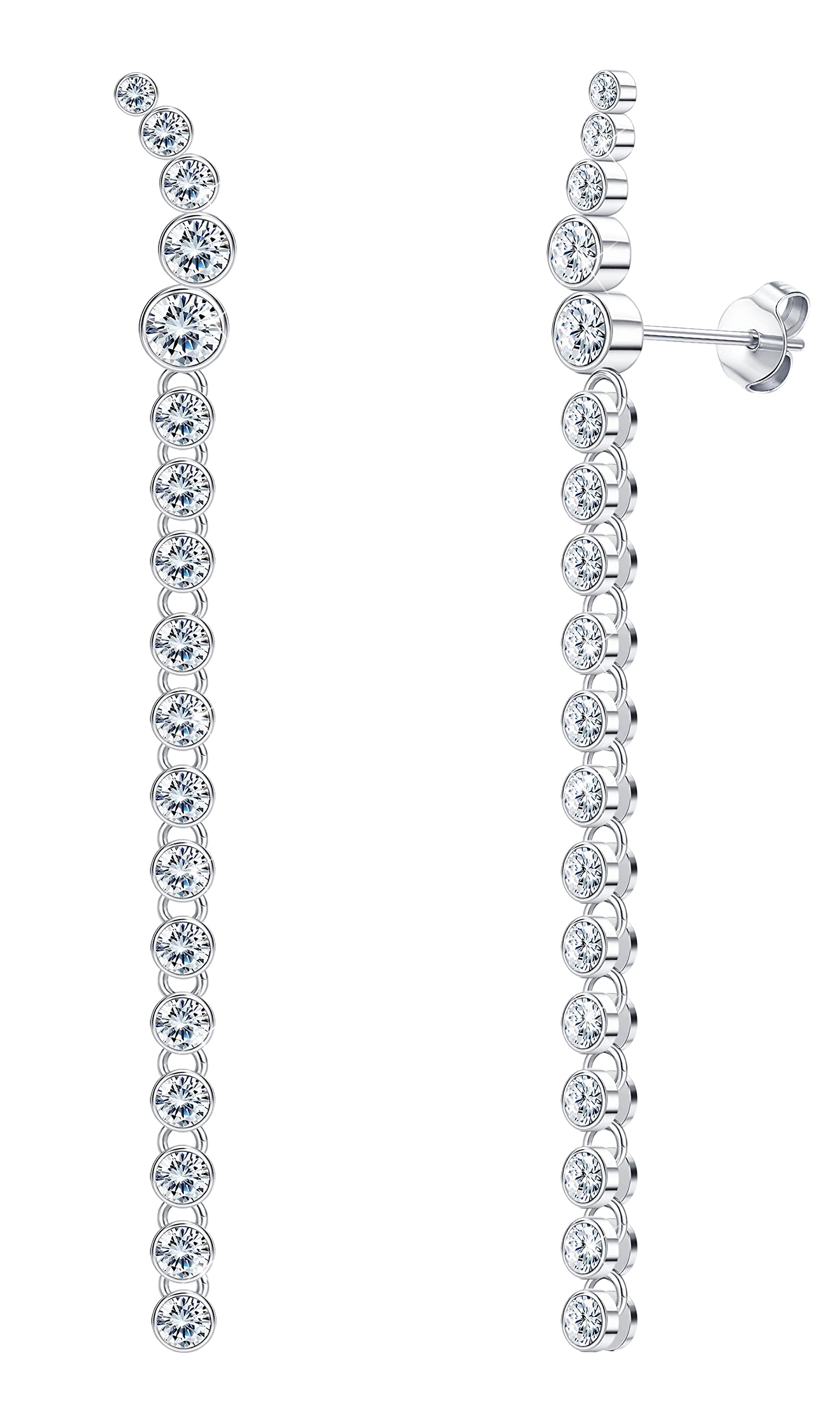 Kakonia Cubic Zirconia Pendientes largos para mujer Boda Plata Diamante Estrella Cadena Pendientes colgantes para novias Dama de honor para mujer