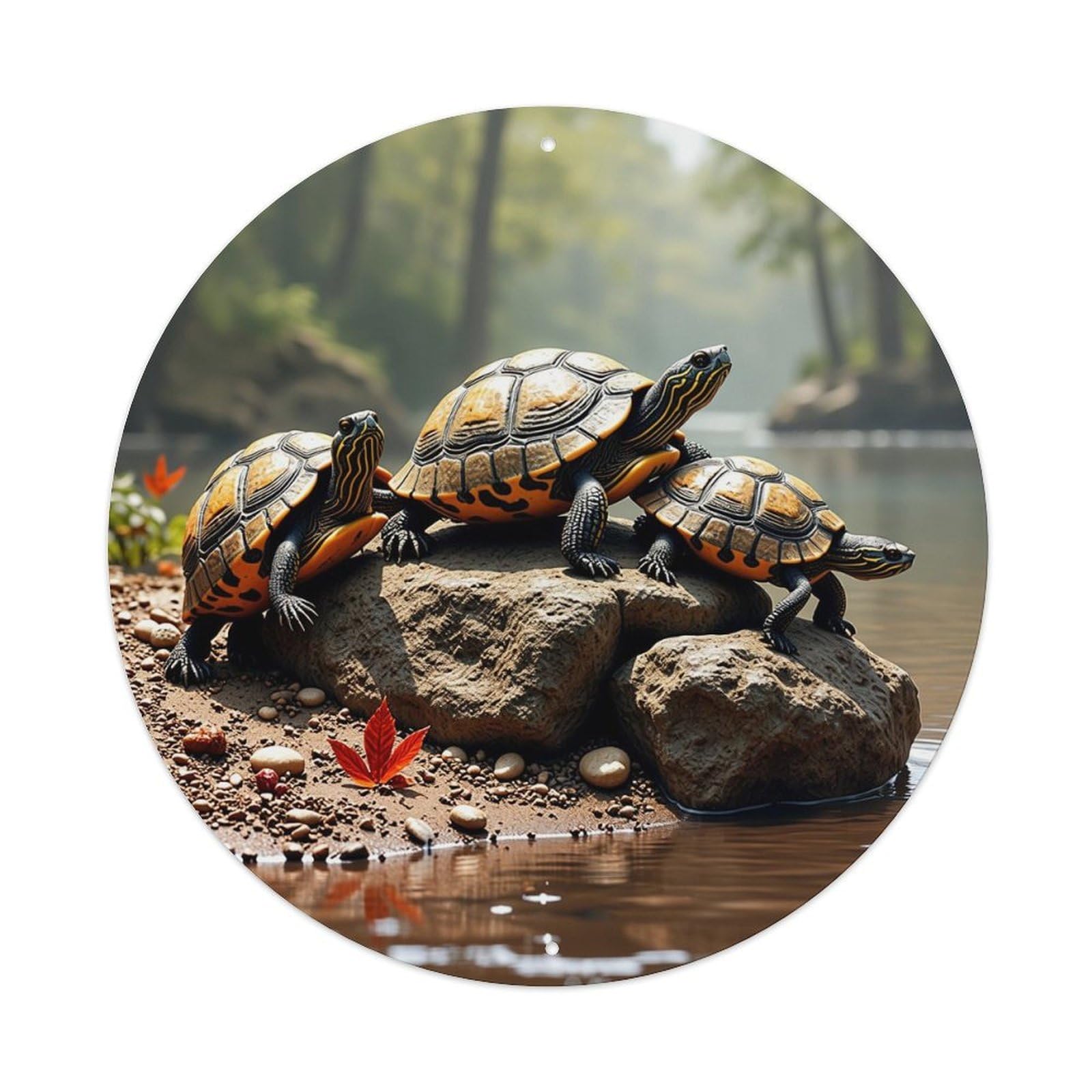 Turtle Nature Rock Water Leaf Vintage Round Tin Sign Retro Metal Wall Decor Metal Poster, Home Bar Garage Cafe Wall Art Decoration 8x8Inches