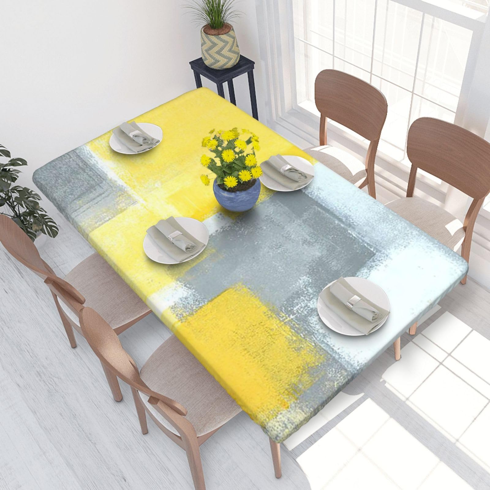 BNVSADC Grey And Yellow Abstract Art Painting Printed 4FT Tablecloth 122x76 CM Polyester Kitchen Water Resistant Table Cloth Dining Table Decoration Table Covers