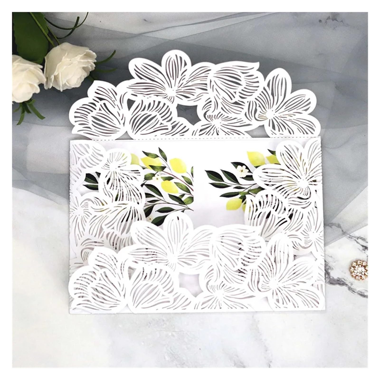 Invitaciones Boda 25/50pcs Wedding Invitations Card Elegant Rose Flower Fold Greeting Birthday Engagement Party Decoration(Blue Cover and inner,50pcs)