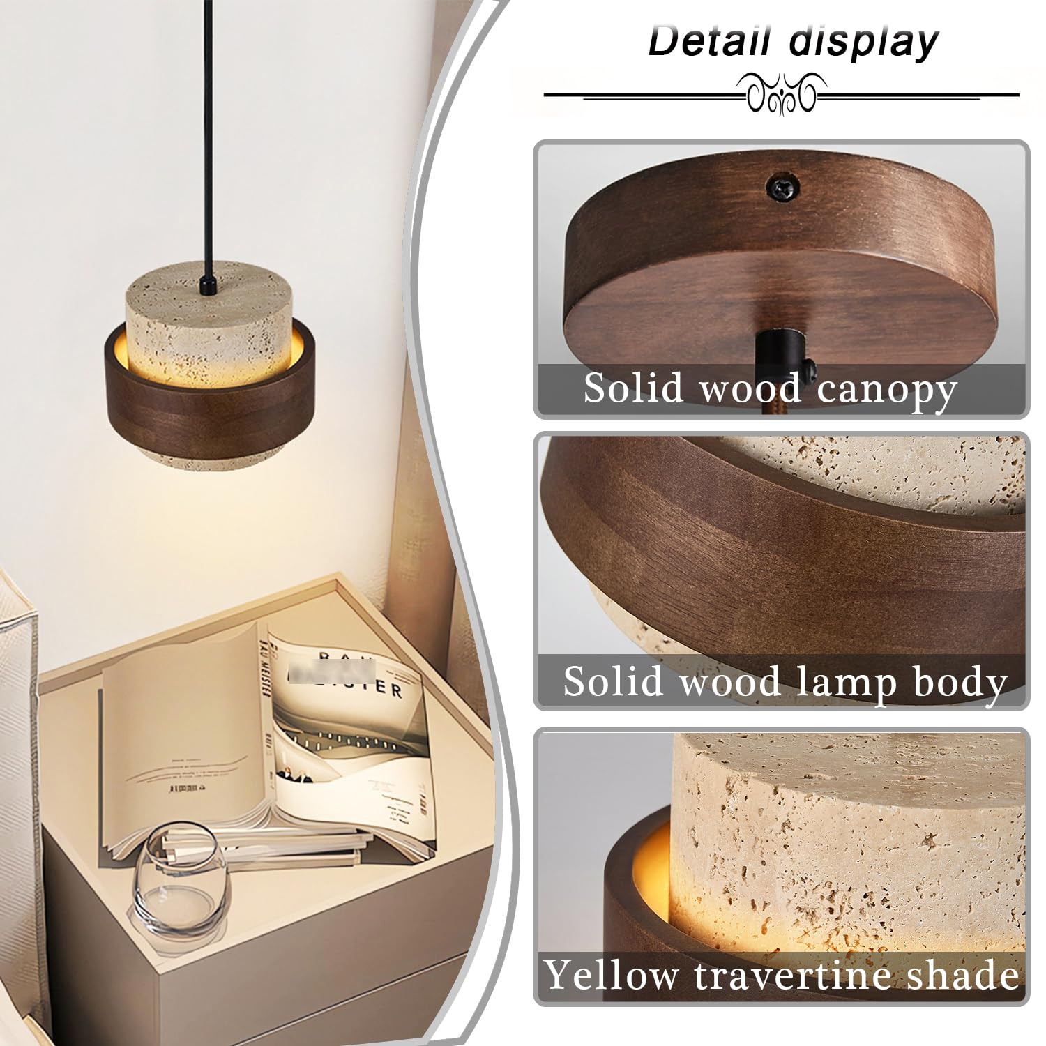 Lampadario nordico con paralume in pietra naturale in stile giapponese finitura in legno massello Lampada a sospensione a soffitto for soggiorno, sala da pranzo, camera letto, comodino, lampada a a