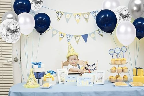 Miniatura 7 de Globos de confeti azul marino y plateado, 50 globos de fiesta metálicos plateados y blancos de 12 pulgadas para fiestas, bodas, compromisos,