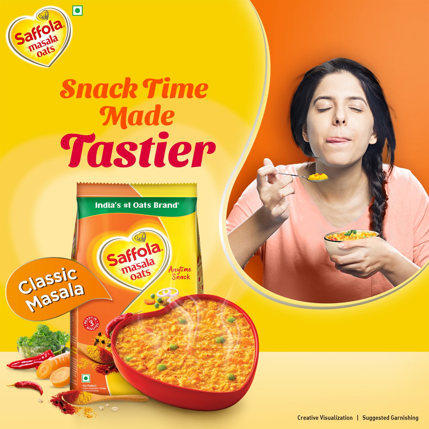 Saffola Masala Oats| 750g | Classic Masala | Tasty, Anytime Snack | Ready in 3 mins | Millets Goodness- with Bajra & Jowar | No maida, No added preservatives | helps manage weight - Image 4 thumbnail