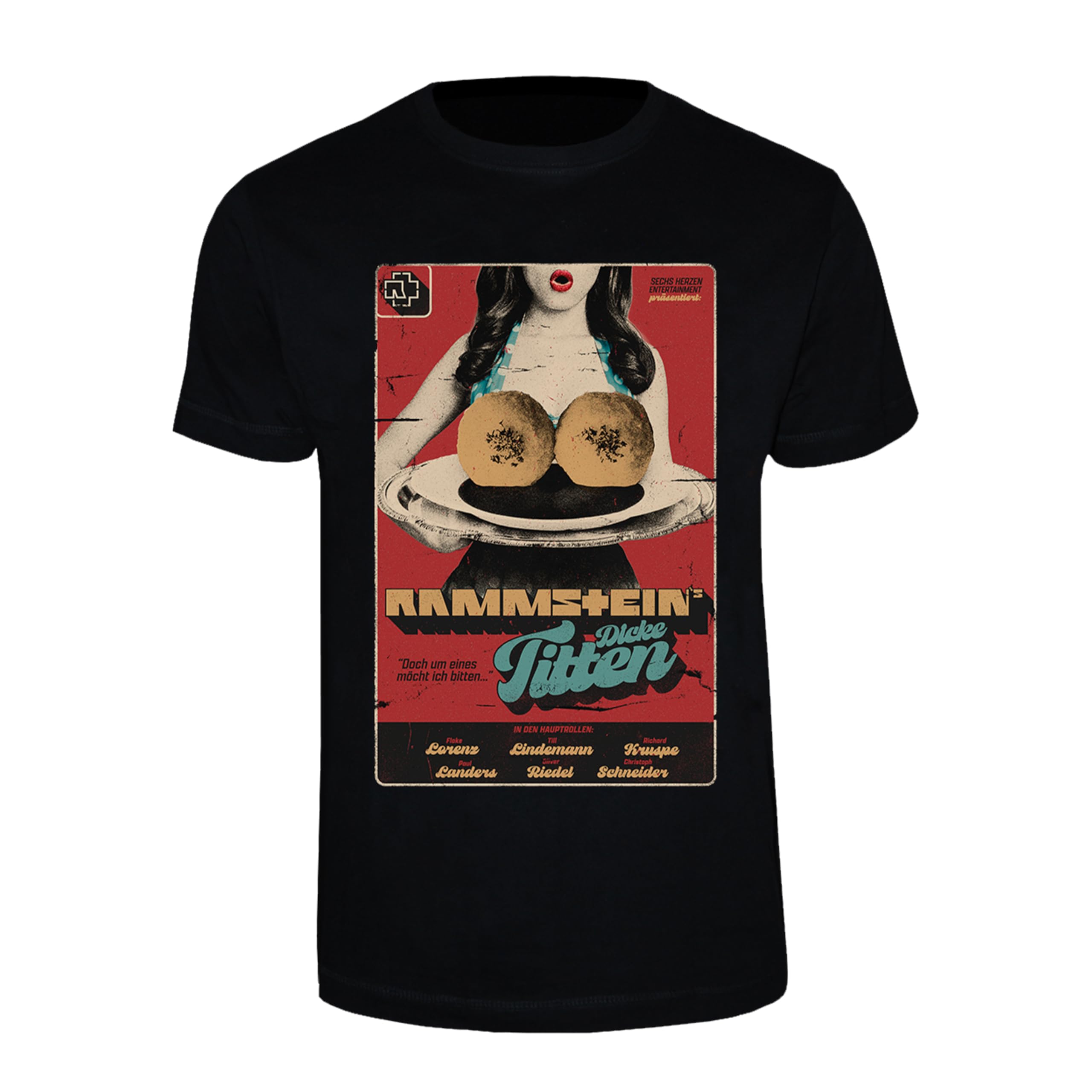 Rammstein T-Shirt Dicke Titten, Official Band Merchandise Fan Shirt with Chest and Back Print, Black, XXL