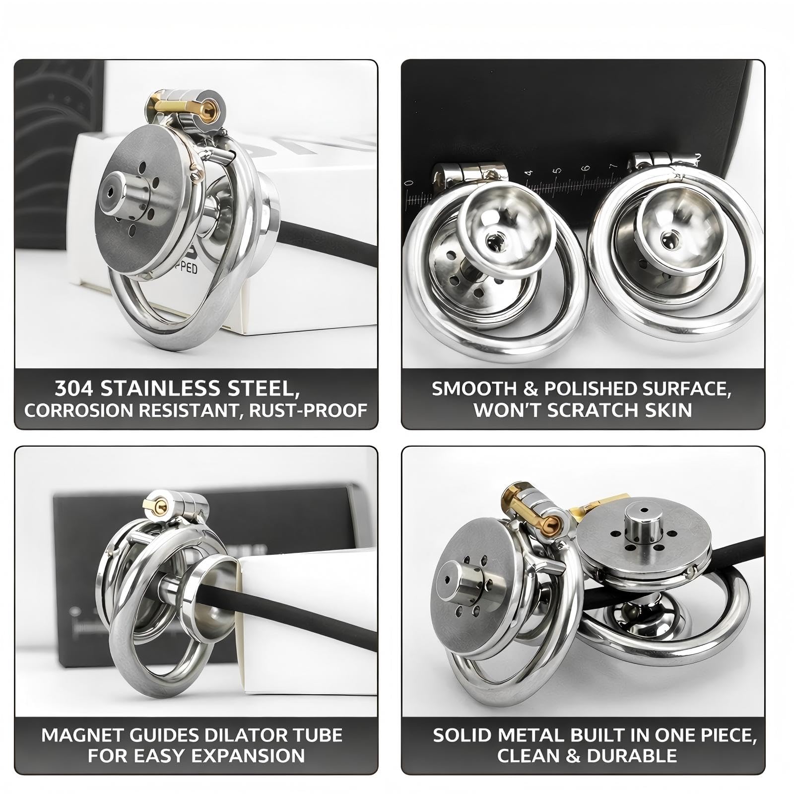 Cages de Chasteté du Pénis Inversé Cage Chastetée avec Cuvette Urinaire et Cathéter en Silicone Sex Toys Homme Chastity Cage en Métal avec Serrure et Ceinture pour Bondage le Pénis (C,50mm)