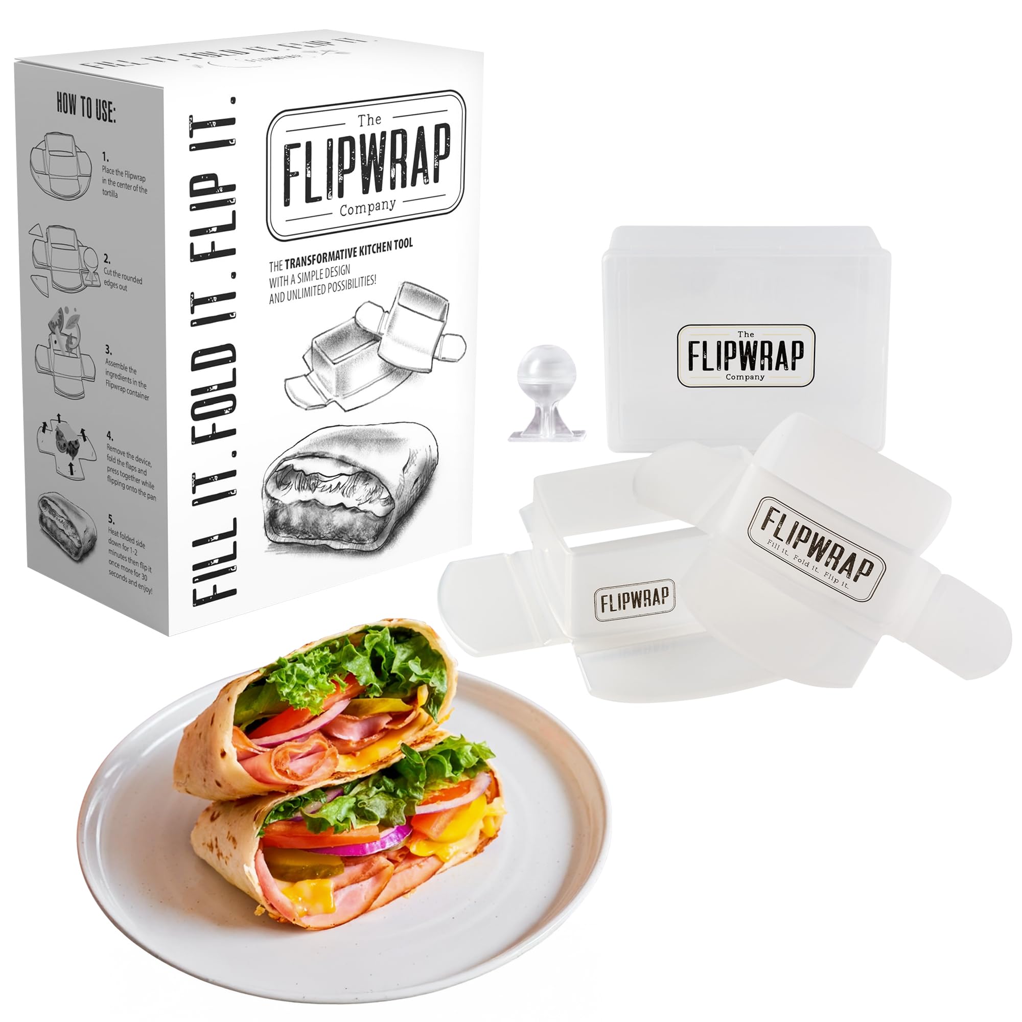 Flipwrap Tortilla Wrap Maker Kit – Create Mess-Free, Restaurant-Quality Wraps in Minutes | Devices for 7” & 10” Tortillas + Storage Box | Perfect for Burritos, Quesadillas, Snacks & Kids’ Lunches