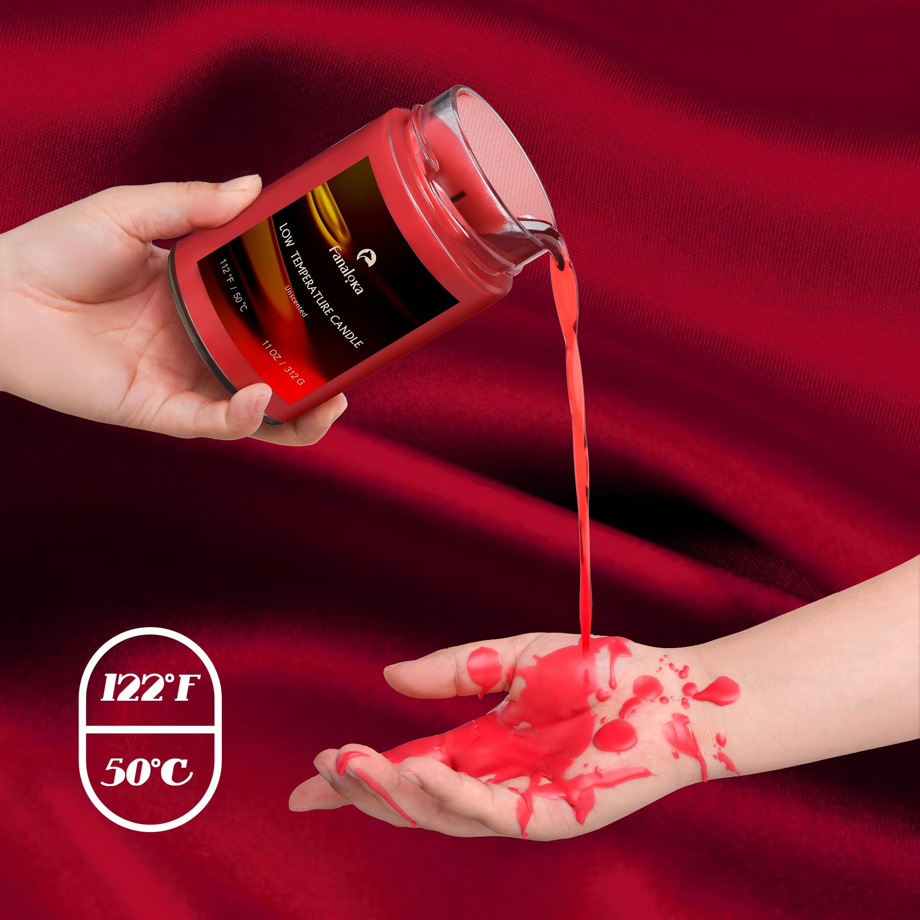 Candela a bassa temperatura per wax play, senza profumo, 50°C, 312g, cera staccabile (Rosso)