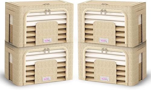 Blushbees Cajas de almacenamiento plegables de tela Oxford para ropa, colchas, lino con soportes de metal (paquete de 4 cajas, tamaño grande de 20 x disponible en Yaxa Peru