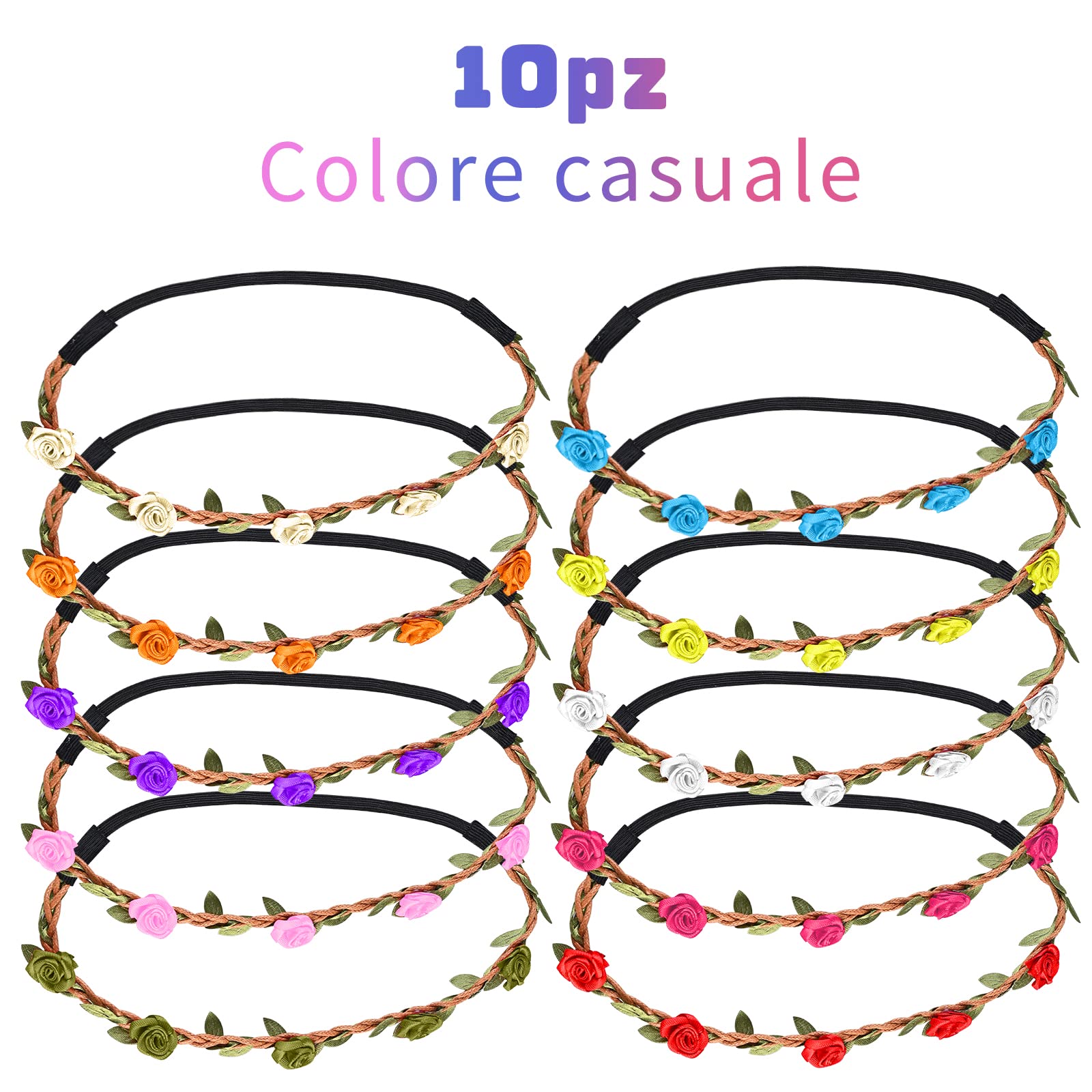 10 Fasce Fiore Testa Multicolore - Per Donne E Bambine, Festival E Matrimoni - Foto 8