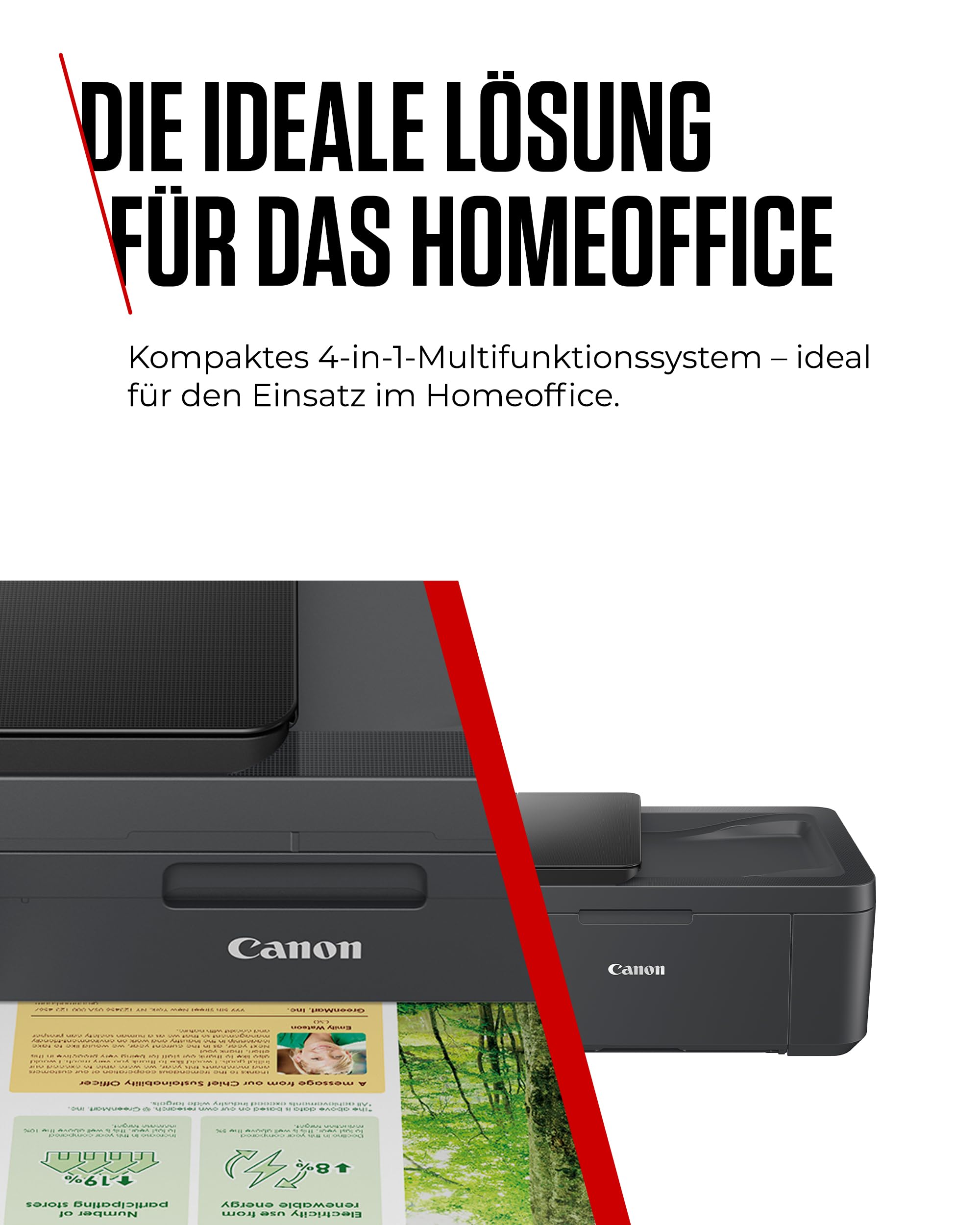 Canon PIXMA TR4755i Multifunktionsdrucker 4in1 (Tintenstrahl, Drucken, Kopieren, Scannen, Faxen, A4, 20 Blatt ADF, kompatibel mit Pixma Print Plan) schwarz - Enthält GP-501 A4-Fotopapier, 5 Blatt
