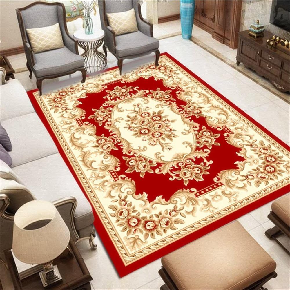 Tapis long rouge floral vintage 180x250cm pour decoration salon et grand restaurant