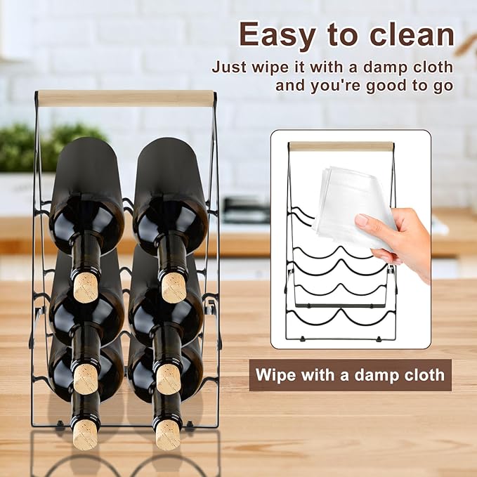 Soporte para Vino Plegable, 6 Botellas, Metal y Madera, Negro miniatura 3
