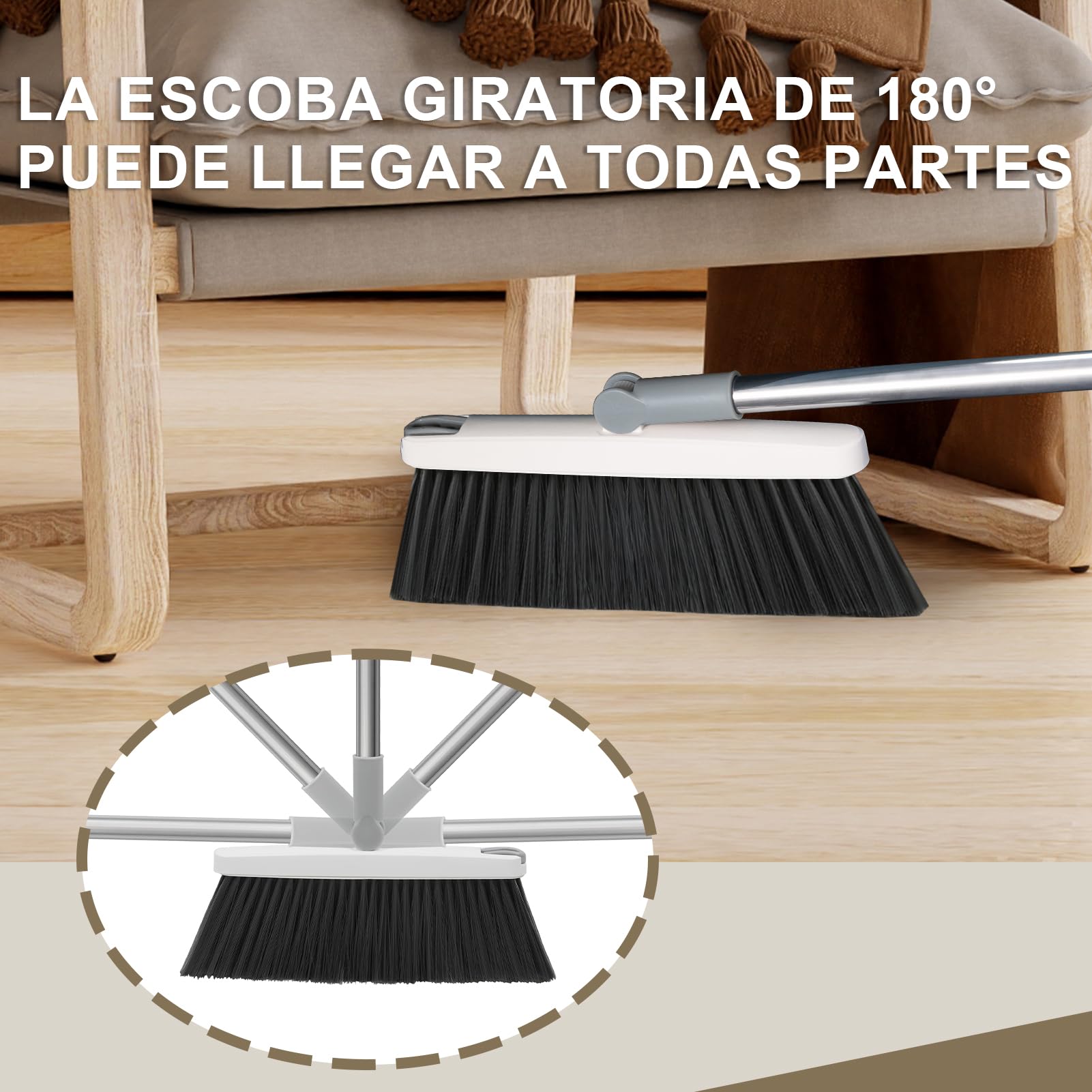 Mitclear Juego de Escoba y Recogedor de Mango Largo, 180° Giratoria, Borde de Aluminio