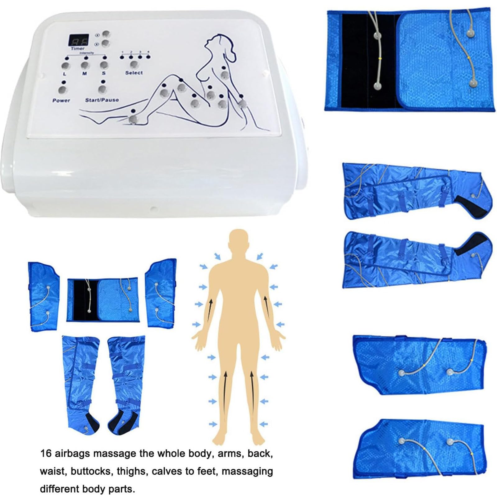 Masaje Desintoxicante Presión Aire Masajeador Compresión Aire Masajeador Circulacion Electrico Presoterapia para Casa Máquina Drenaje Linfático,Masaje Secuencials,Blue