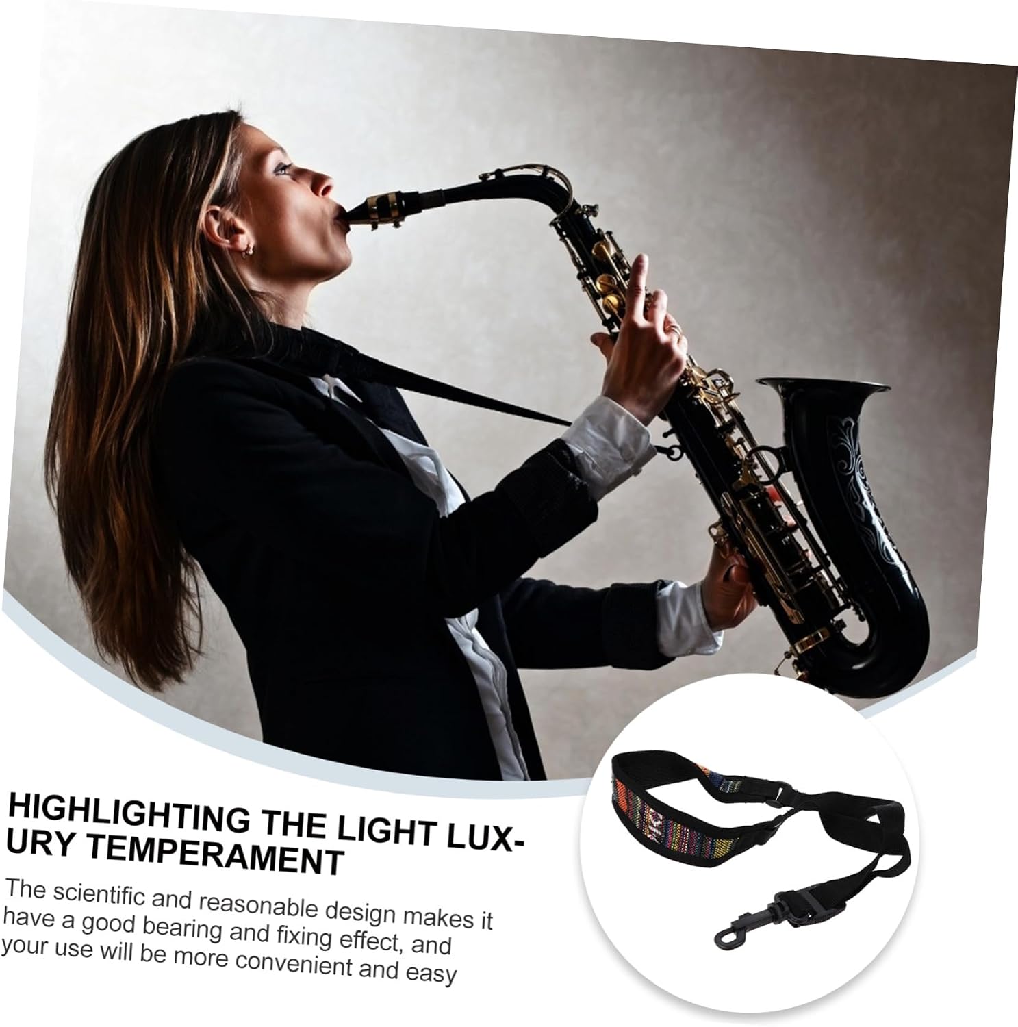 Saxophone Shoulder Strap with Premium Cloth Material Comfortable Neck Relief Harness for Alto Tenor Soprano Sax Musical Instrument Accessory
