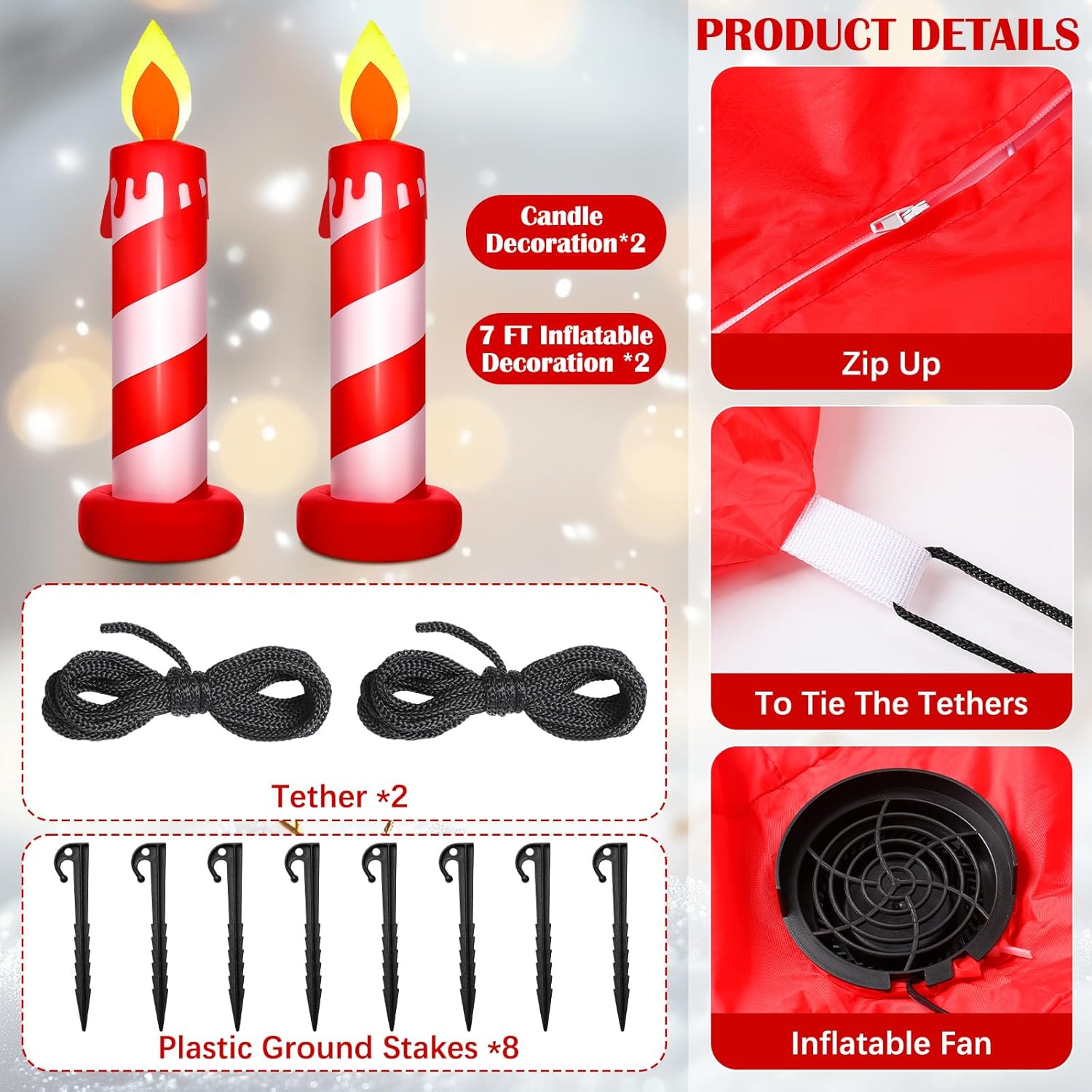 VIHOSE 2 Pcs 6.89 FT Christmas Inflatables Candy Cane Candle Outdoor Decorations, Built-in Bright LED Lights,Large Blow Up Red and White Candy Canes Outdoor Decor for Xmas Holiday Lawn Yard Garden
