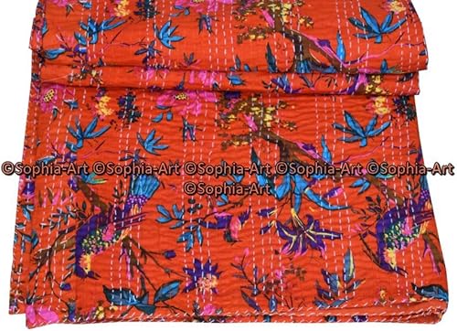 Miniatura 3 de Sophia-Art Manta Kantha de tamaño Queen con estampado de pájaros, funda de cama, colcha King Kantha, ropa de cama bohemia tamaño Kantha, 90 x 108