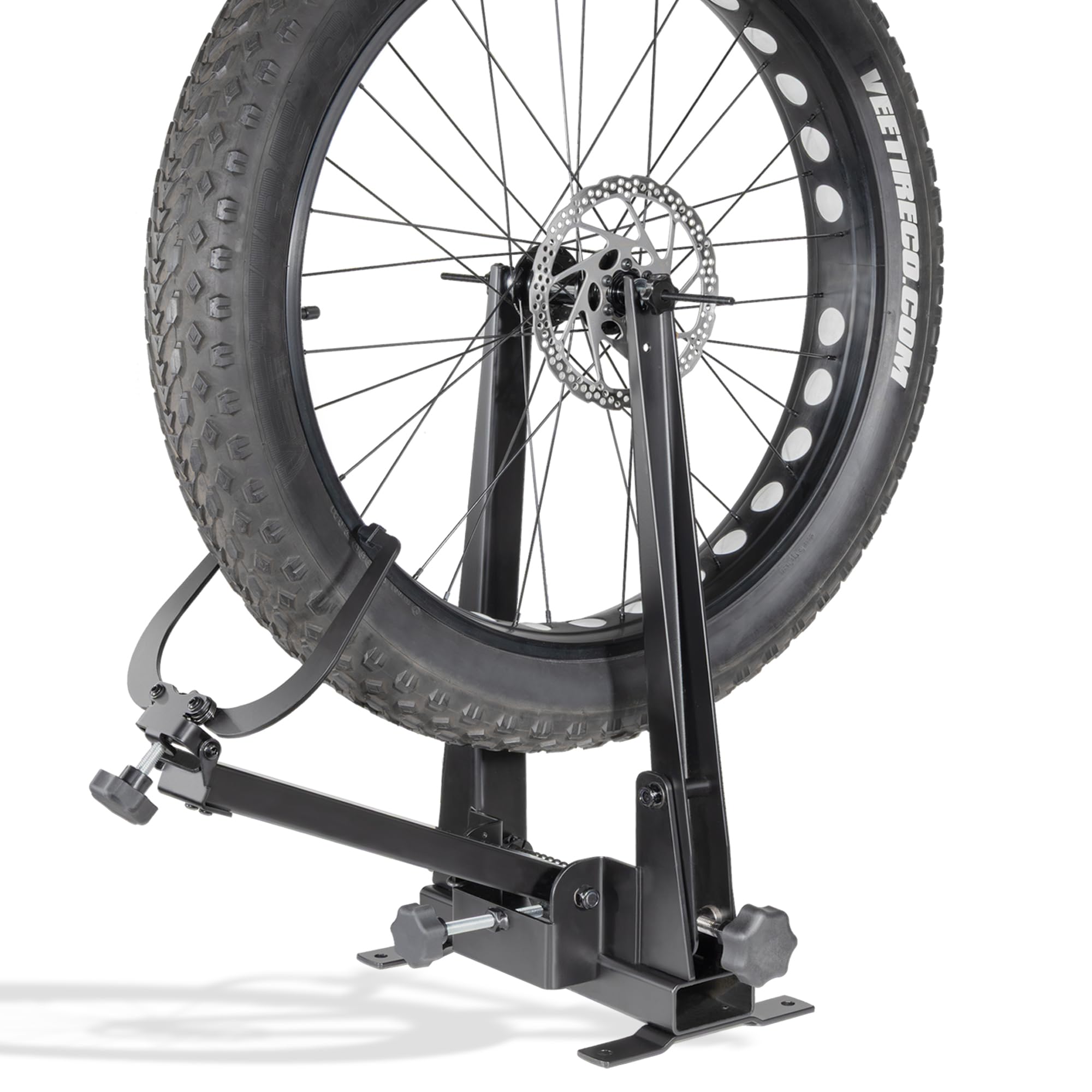 CyclingDeal Soporte de reparación de ruedas de bicicleta | Ancho de neumático de hasta 5 pulgadas | Soporte de reparación de ruedas de bicicleta resistente y herramienta de mantenimiento para el