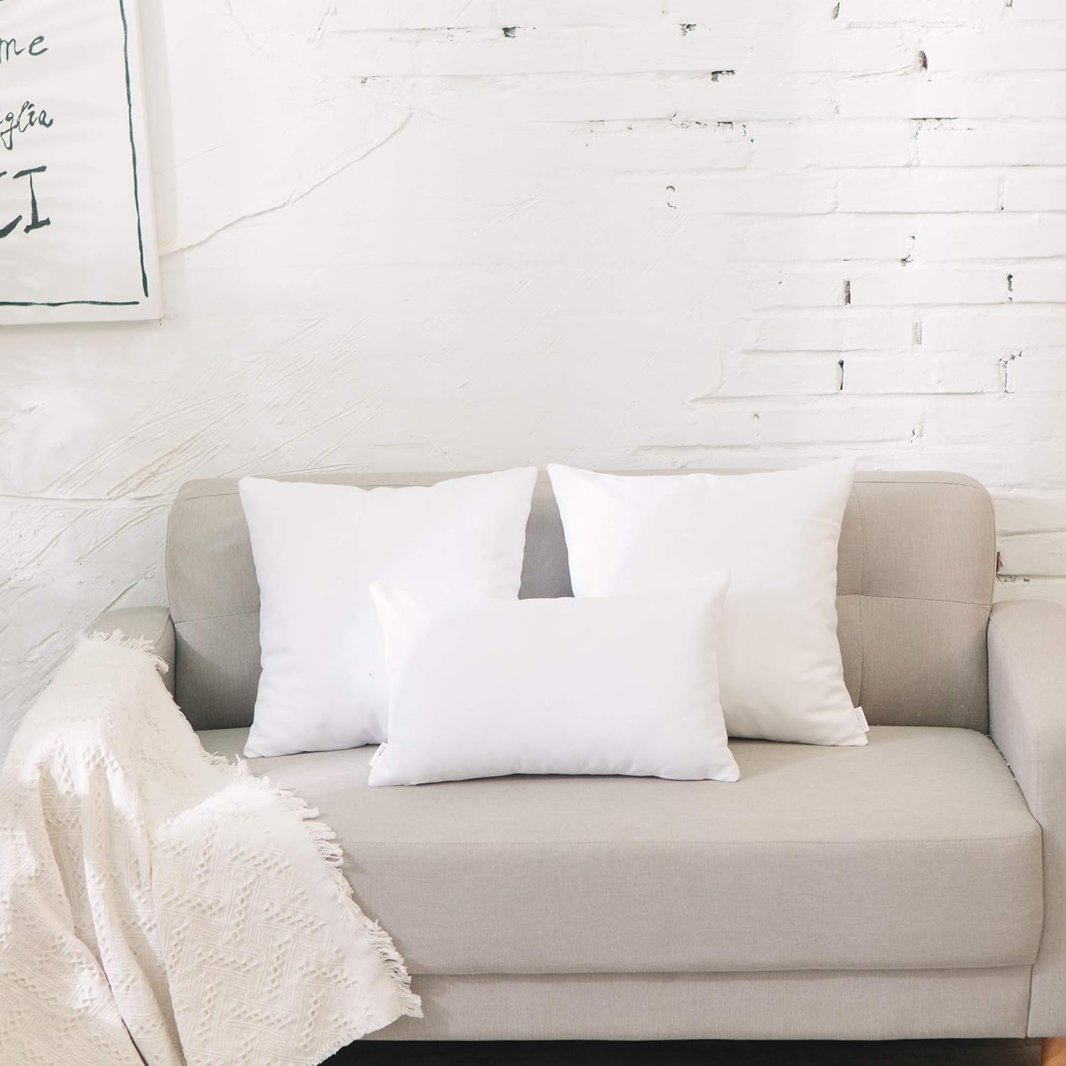 White Pillow Case Faux Linen Square Euro Decorative Big Size Throw Cushion Cover Oversize Pillowcase with Smooth Hidden Zipper for Sofa Bed 26" x 26" 2 Piece