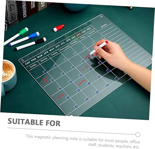 Miniatura 2 de Operitacx Borrable blanco seco para el hogar refrigerador de mensajes de acrílico transparente mes magnético recordatorio semanal mensual pizarra de