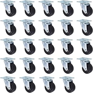 kimllier 24Pcs 2 Inch Heavy Duty Polyvinyl Chloride Swivel Caster Plate Casters Without Brake Wheels Black