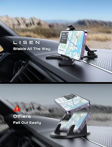Miniatura 5 de LISEN Soporte de teléfono para salpicadero de automóvil, soporte para salpicadero, se adapta a superficies curvas, compatible con iPhone, Samsung,