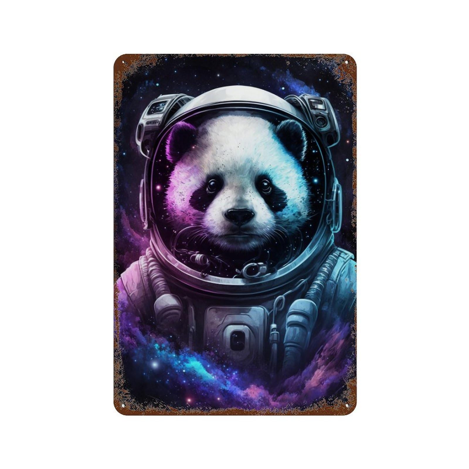 Vintage Metal Tin Sign Panda Astronaut Space Art Print-4 11.8"x7.9", Classic Wall Plaque for Farmhouse, Kitchen And Entryway Decor