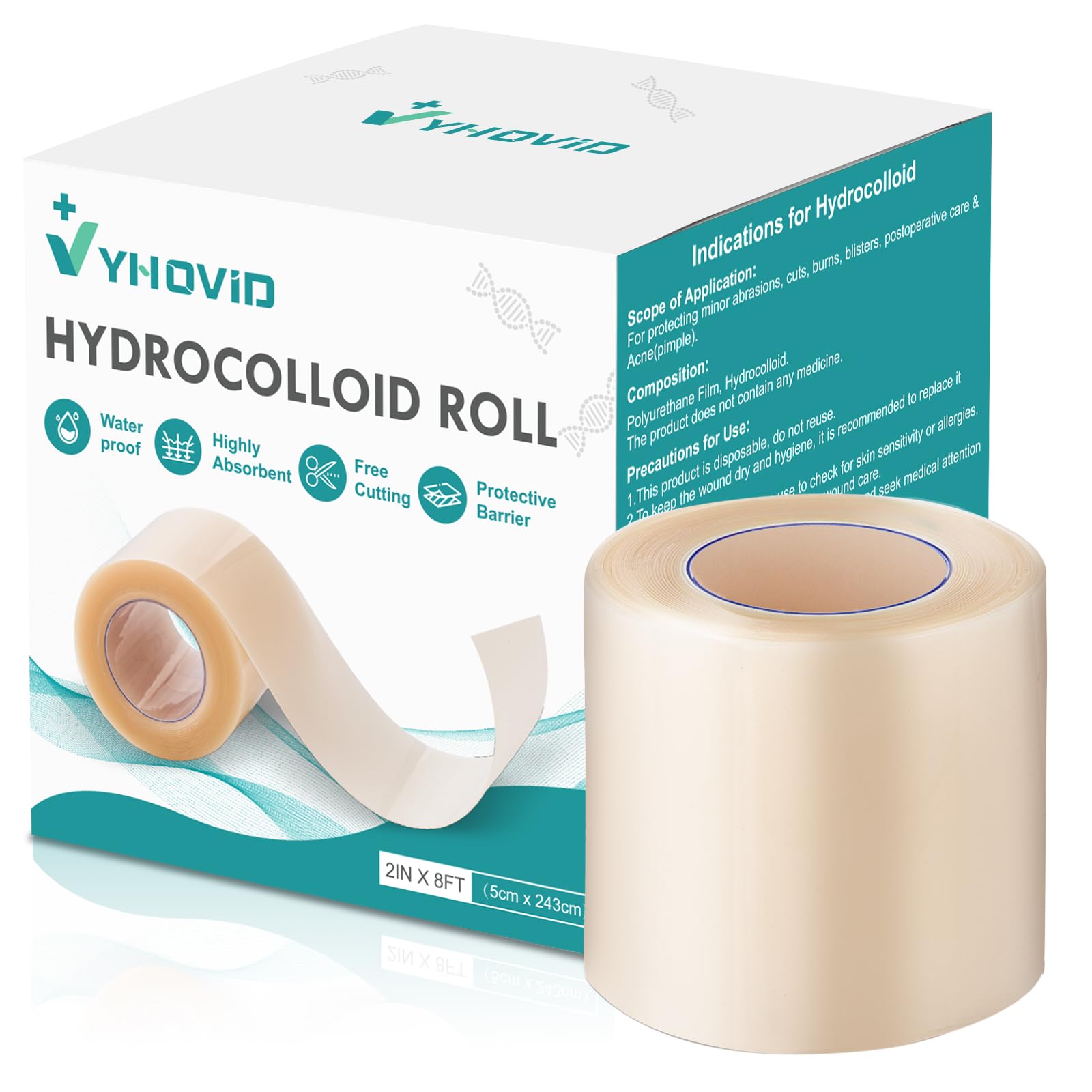 Hydrocolloid Roll for Wound Care Pimple Patch Roll Tape with Self-Adhesive Bed Sore Bandages Highly Absorbent for Burn