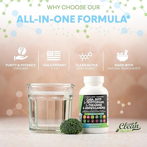 Vista 8 de Clean Nutraceuticals GABA 750mg 5 HTP 200mg L Triptófano 500mg L Teanina 200mg Ashwagandha SAM-e L-Glicina - Vitaminas de apoyo al estado de ánimo