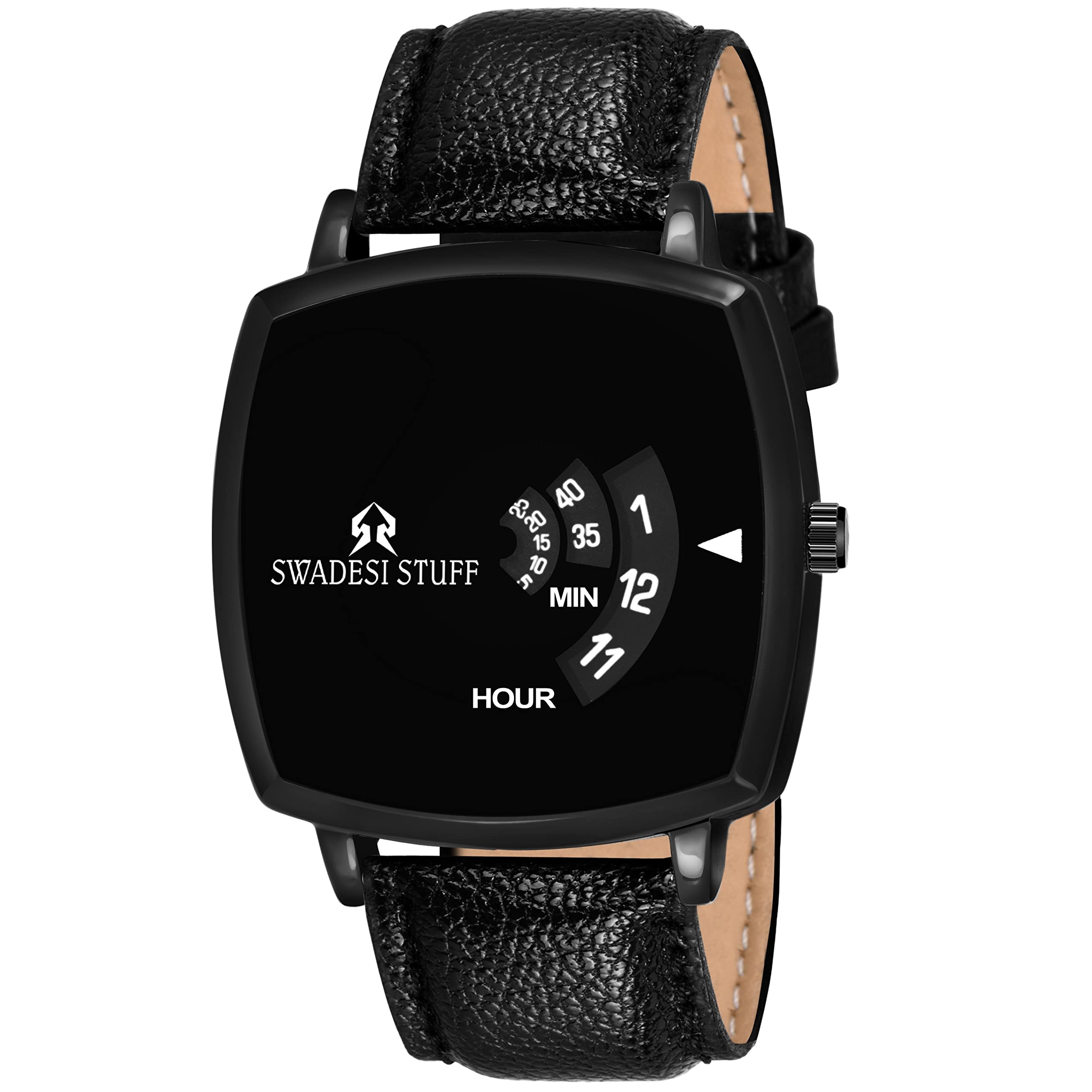 SWADESI STUFF Unique Style Time Square Dial Analogue Men and Women Watch (Black Dial & Black Colored Leather Strap)