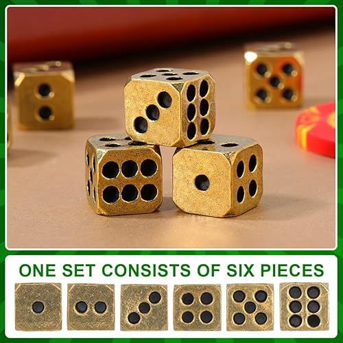 Miniatura 1 de ibasenice Juego de 6 dados de latón, dados de metal, juego de póquer, juguete portátil para hombre, novio, regalo, club, bar, accesorios de juego