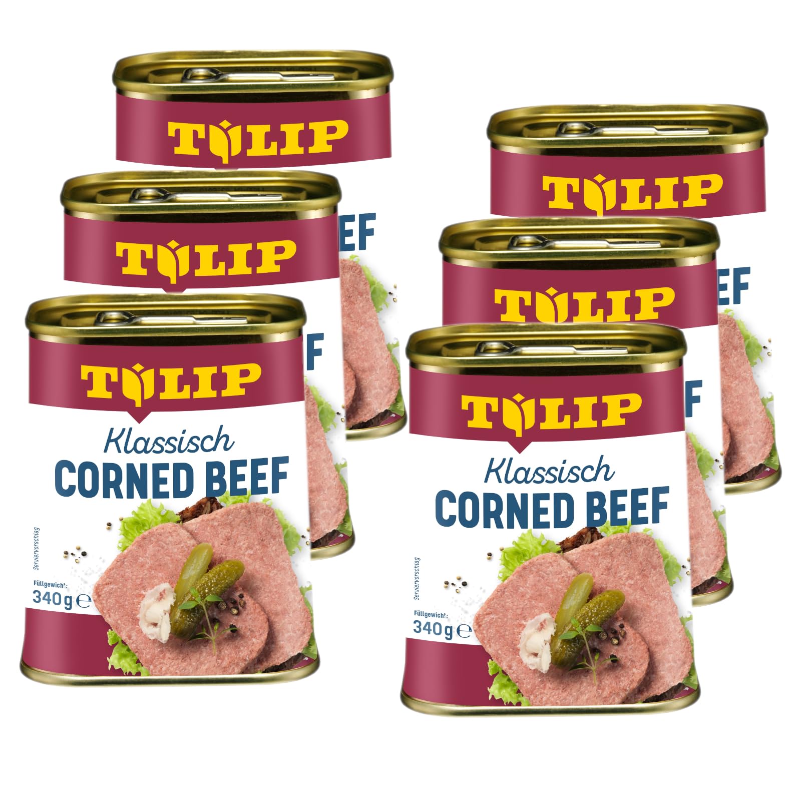 TULIP 6x Corned Beef 340 g | Klassisches Frühstücksfleisch in der Dose | Zartes gepökeltes Fleisch in der Konserve | Konservenfleisch mit 98% Rindfleisch