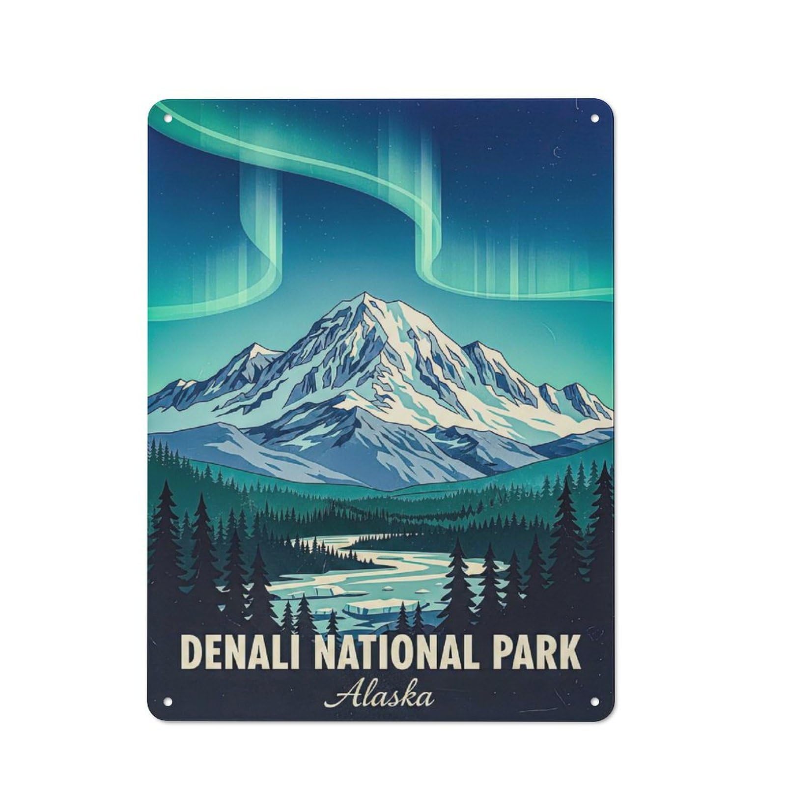 Junmoney Style-11 Tin Wall Plaque 40X30cm With Denali National Park Aurora Borealis For Studio Or Craft Room, Suited To Studio Decor Lovers