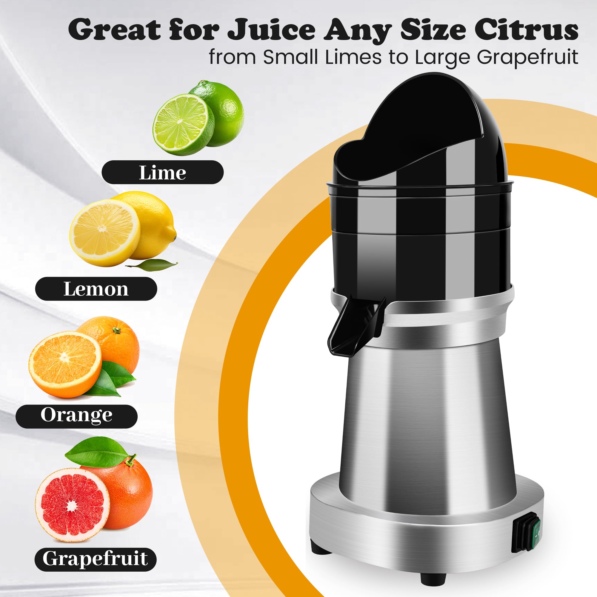 YUANHAO Commercial Stainless Steel Electric Citrus Juicer - 120V, 1400 RPM