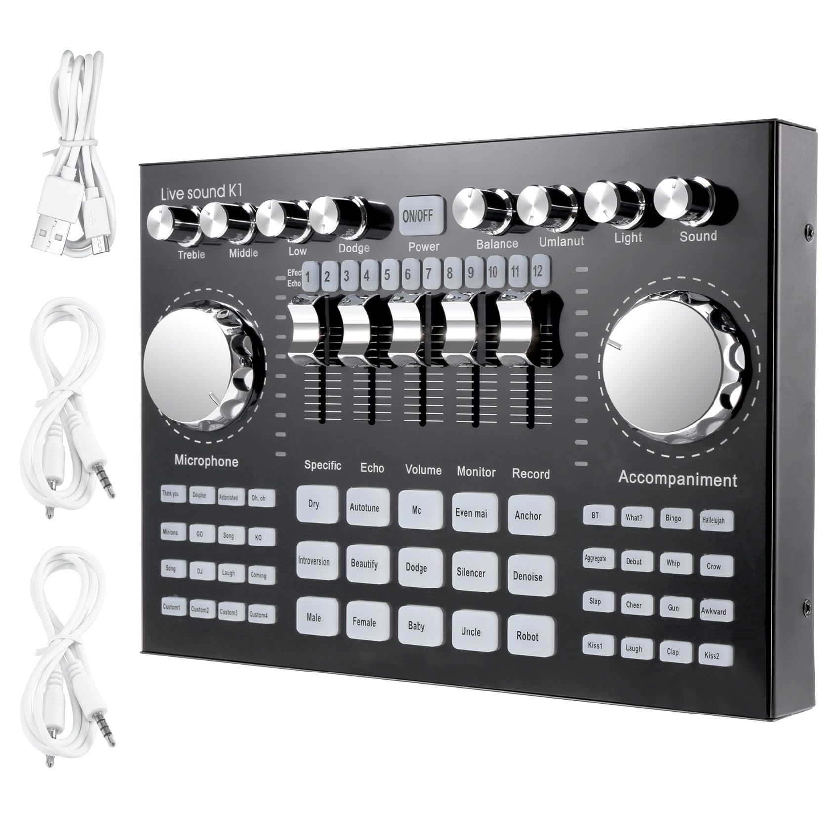 K1 Computer Phone Voice Changer HiFi Live Sound Card Mixer Board Streaming Audio Bluetooth 5.0 Universale