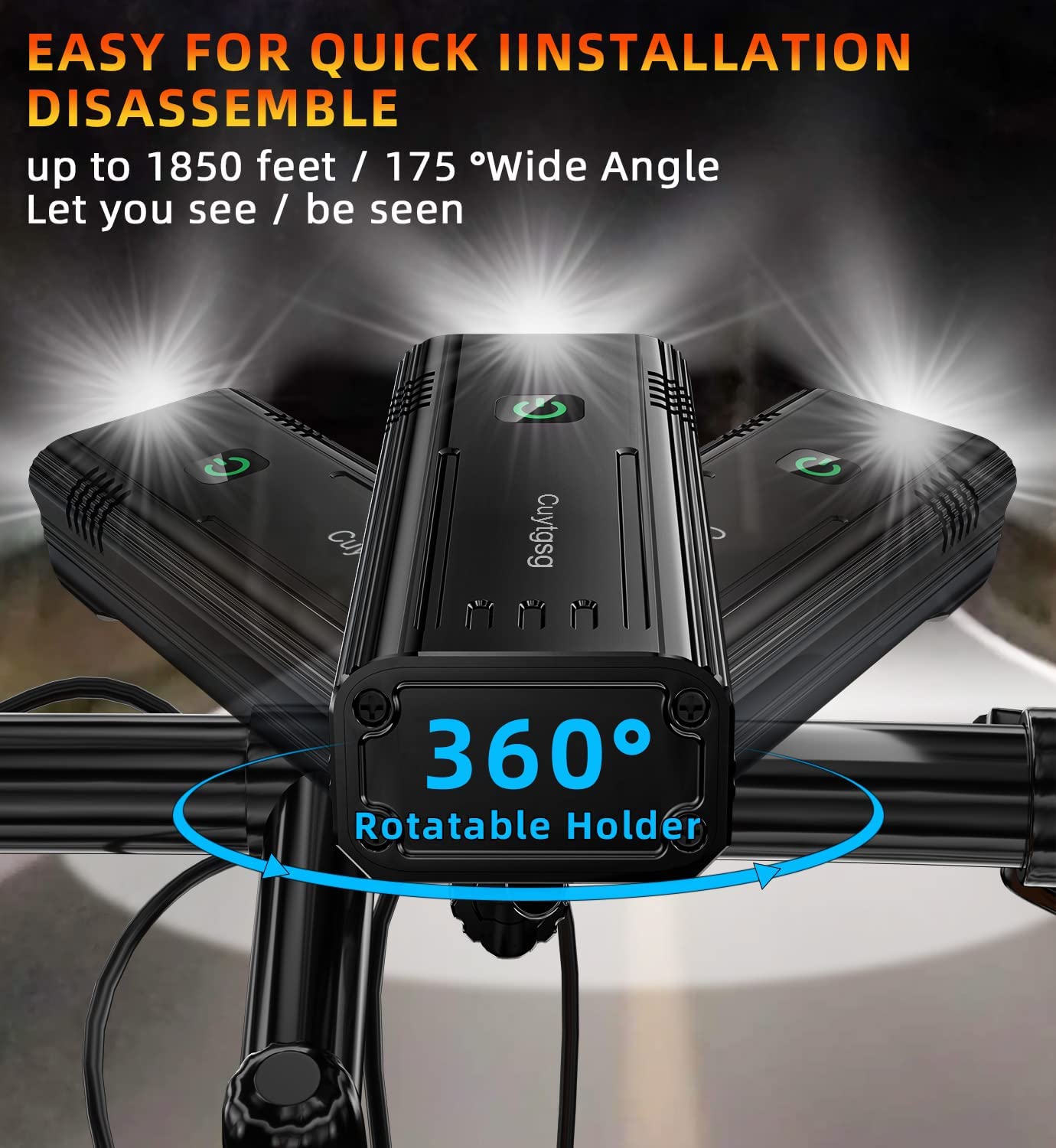 Luce per bicicletta da 10000 lumen, super luminosa, 6 LED, ricaricabile, fanale posteriore con 10 modalità, staffa girevole a 360°, luce impermeabile in alluminio, durata 72 ore in su, antiurto per