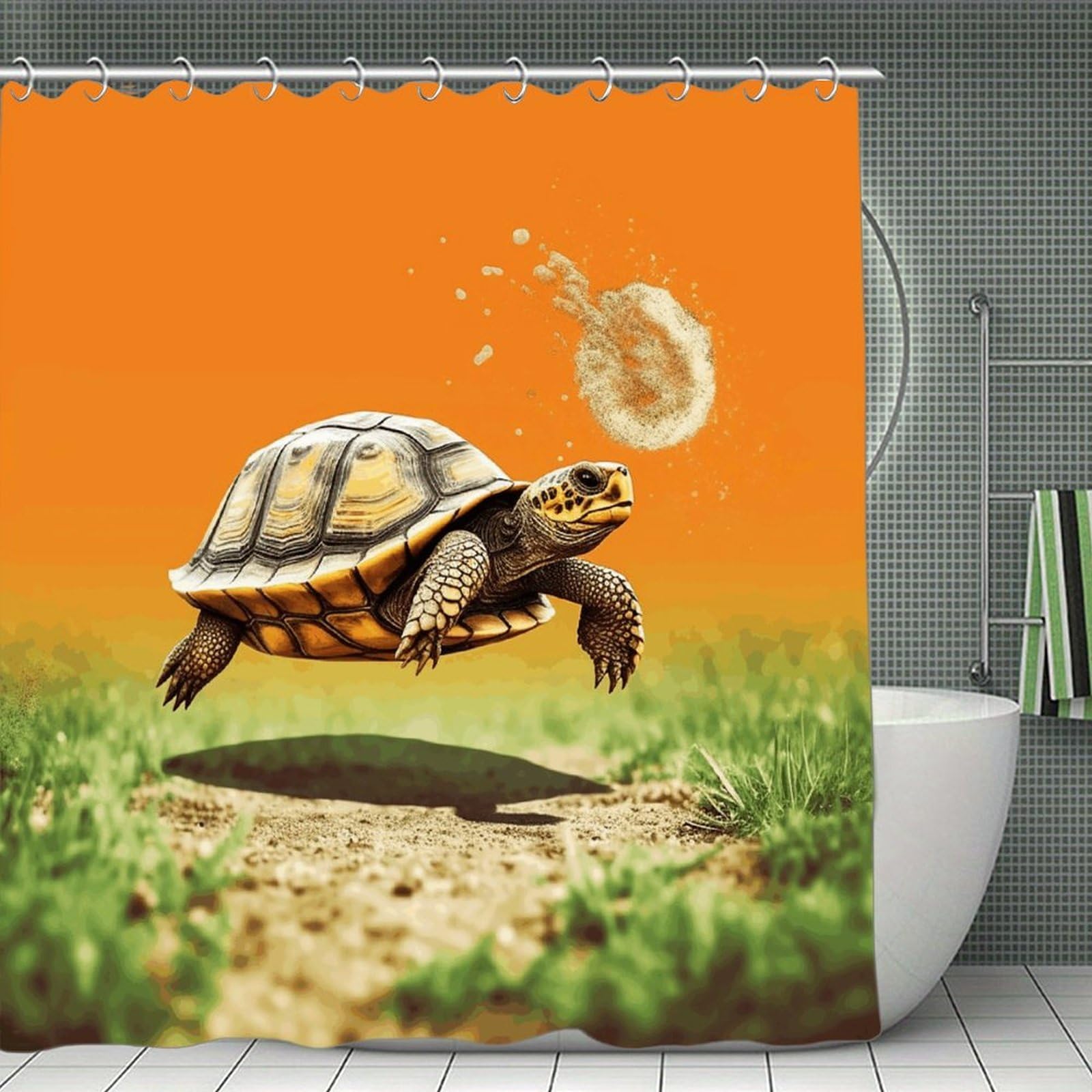JTREHY Tortoise Turtle Jumping Shower Curtain Waterproof Bathroom Shower Curtain Machine Washable Bath Curtains Polyester Cloth Bath Curtains for Bathroom Showers 70.8×70.8Inch