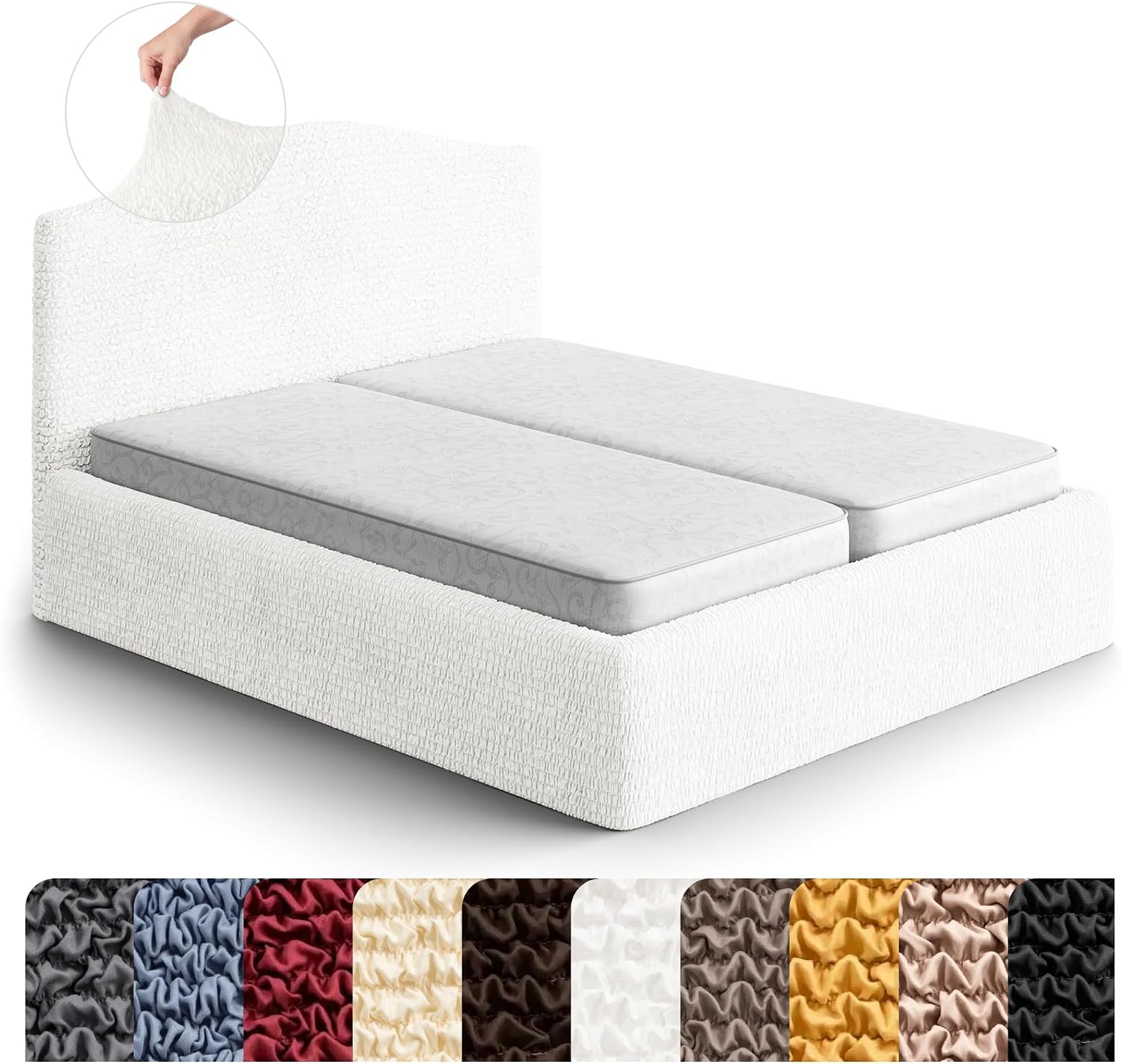 PAULATO BY GA.I.CO. Stretch Headboard and Frame Slipcover – Soft Bi-Elastic 1-Piece Bedframe Cover – Furniture Protector Machine Washable – Crisp White (Full/Queen 55"-71" Wide)