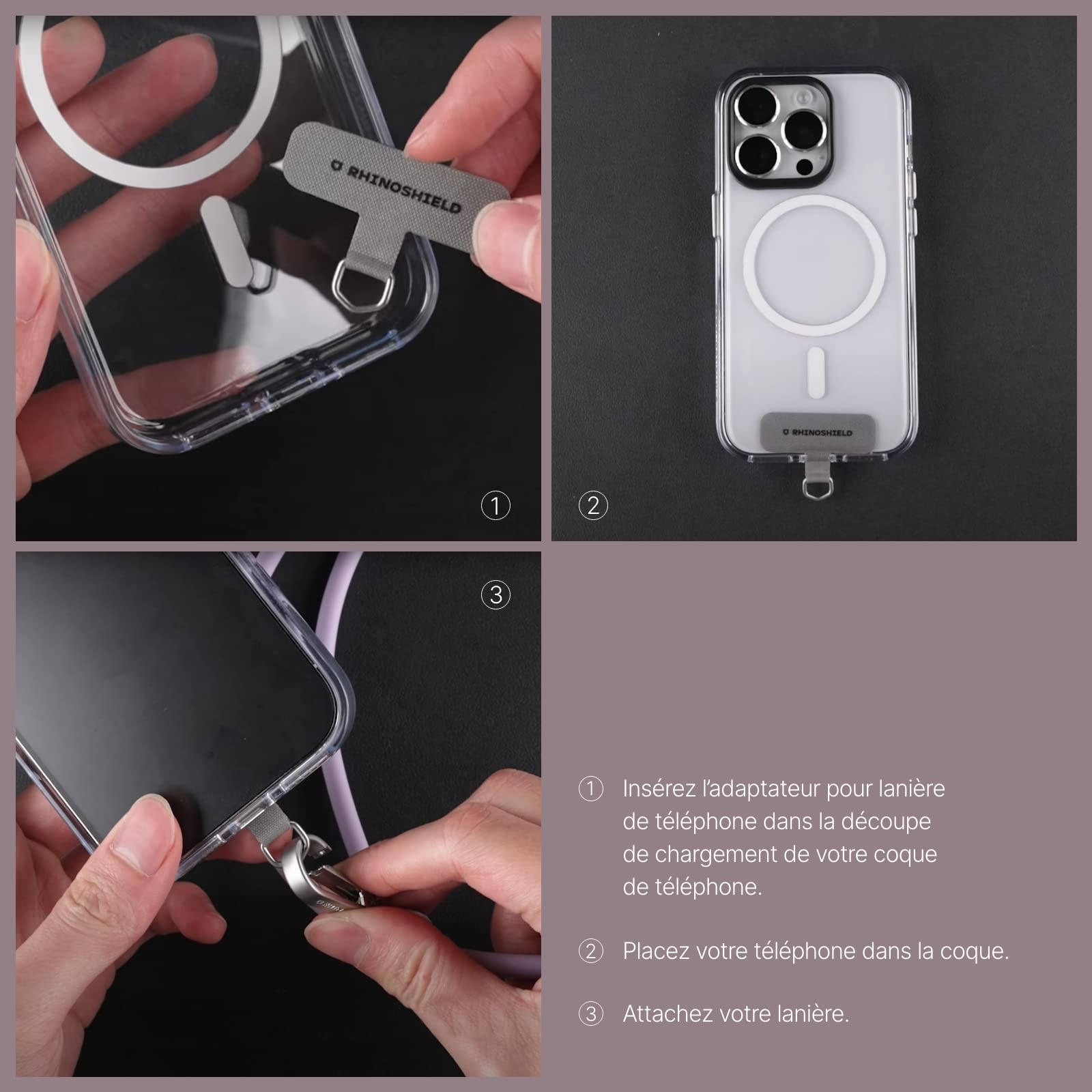 RHINOSHIELD Sangle de téléphone Boucle magnétique avec système d'attache ultra-rapide, boucles supplémentaires pour accrocher des accessoires(Adaptateur pour lanière de téléphone inclus)