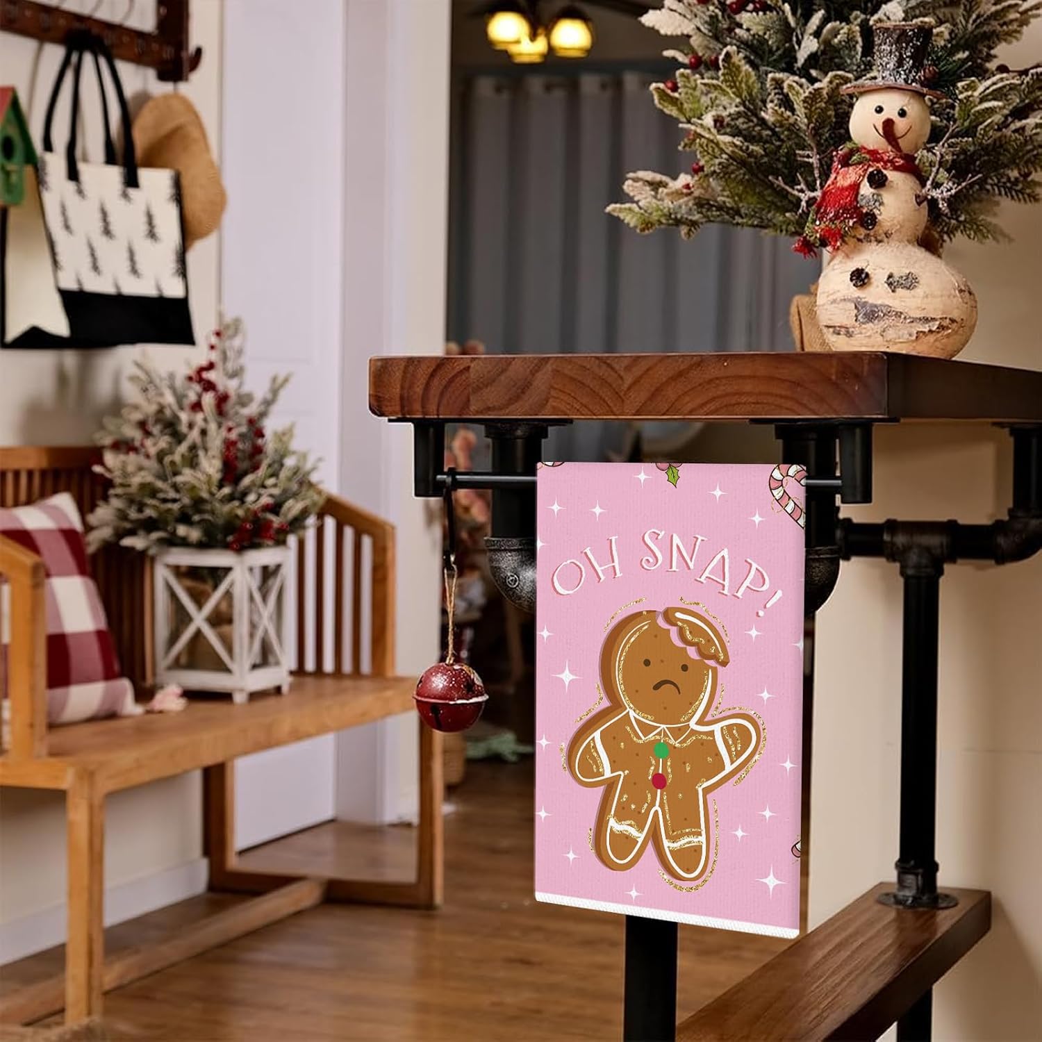 Gingerbread Decor Christmas Kitchen Towels Set of 2 Christmas Tree Candy Cane Pink Absorbent Hand Towel Dish Towels for Kitchen Home Decoration 18x26 Inch - Image 5