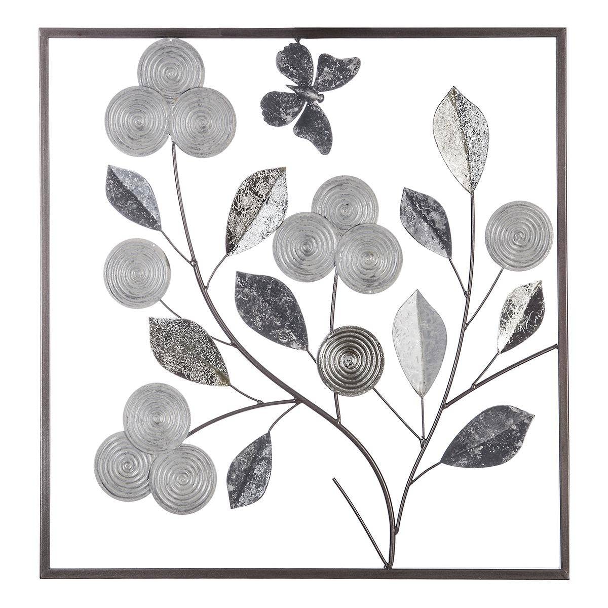 Atmosphera - Decoración de pared 'floral' - metal - plata 50 x 50 cm