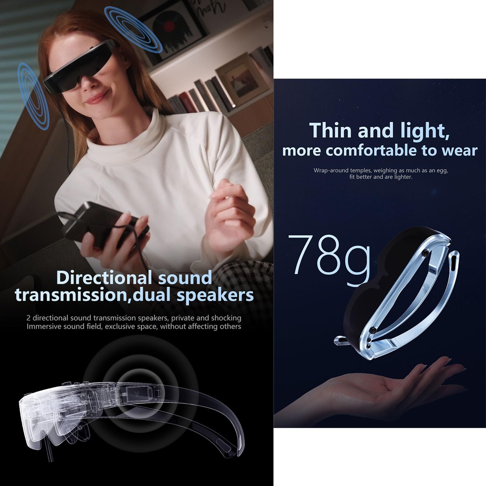 Gafas Realidad Aumentada para Visualización Películas 3D Divididas, Pantalla Virtual Mega De 120 Pulgadas, Interfaz Usuario Desarrollada por Nosotros Mismos, Portátil Sus Necesidades Cine Casa
