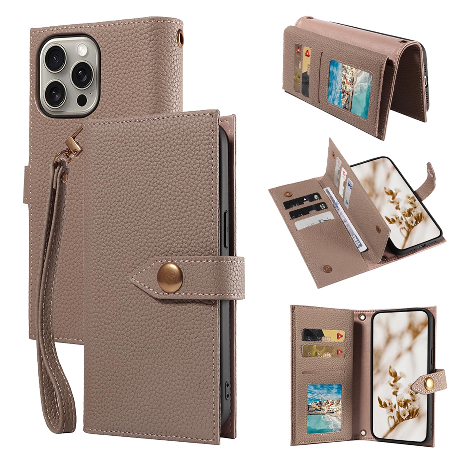 qichenlu Echtleder Handyhlle Geldbeutel kompatibel mit iPhone 13,8  Kartenfchern,1 Geldfach,Platz fr  Foto/Ausweis,Magnetverschluss,Stnder,Handschlaufe Slim Wallet Case,  Elegant Grau: Amazon.de: Elektronik & Foto