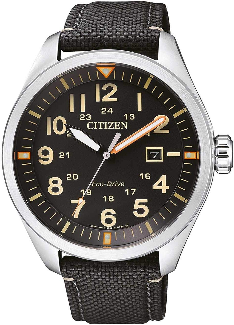 Citizen Herren Analog Quarz Eco-Drive Uhr Aviator mit Nylon Armband