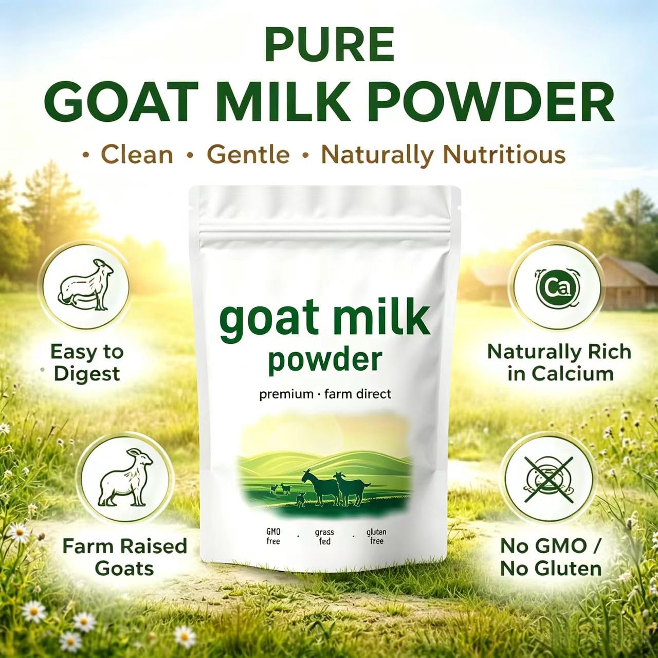 Leche de cabra orgánica en polvo para energía, digestión y piel