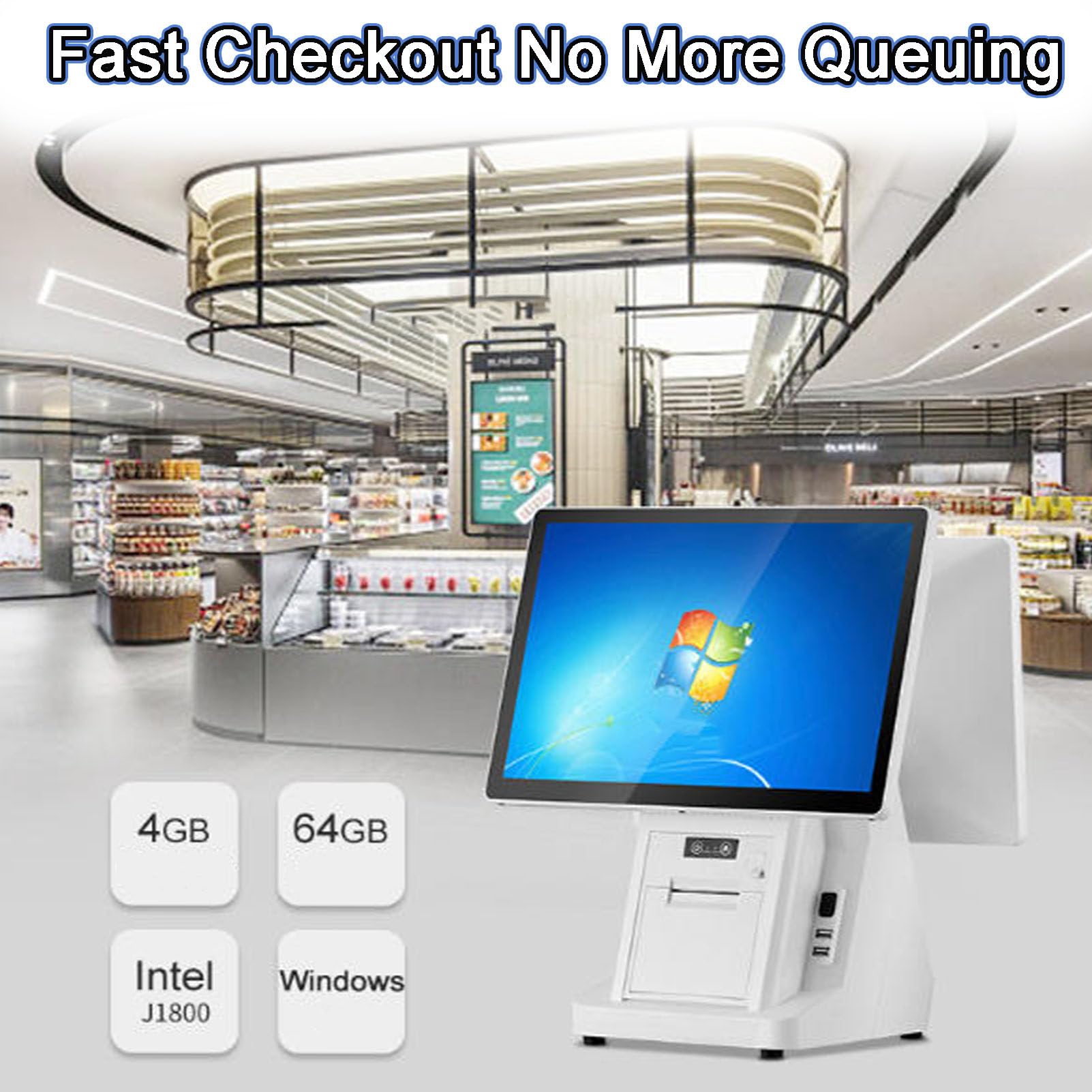 Terminale POS per la vendita al dettaglio, design a doppio schermo touch, con altoparlante integrato, guscio resistente e facile da pulire, dispositivo di alta qualità, negozio di articoli vari