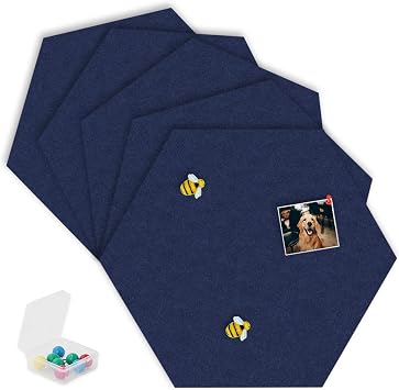 SEG Direct Hexagon Felt Cork Board Tiles, Hexagon Felt Bulletin Board Tiles Self Adhesive Picture Board, Memo Notice Tiles Pin Board for Walls Office, 11.8" x 10.2", 5PCSDark Blue