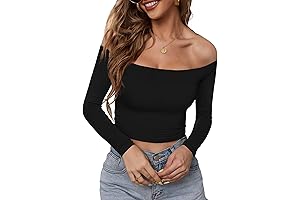 Womens Off the Shoulder Long Sleeve Basic Vogue Fitted Crop Tops