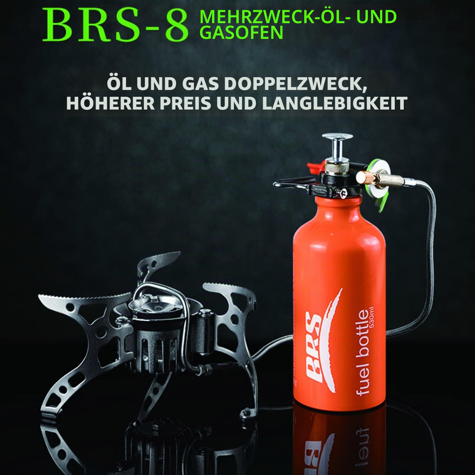 BRS-8 Multi Fuel Outdoor Kocher - Tragbarer Kerosinkocher mit faltbaren Gasbrennern für Camping und Picknick Kochen