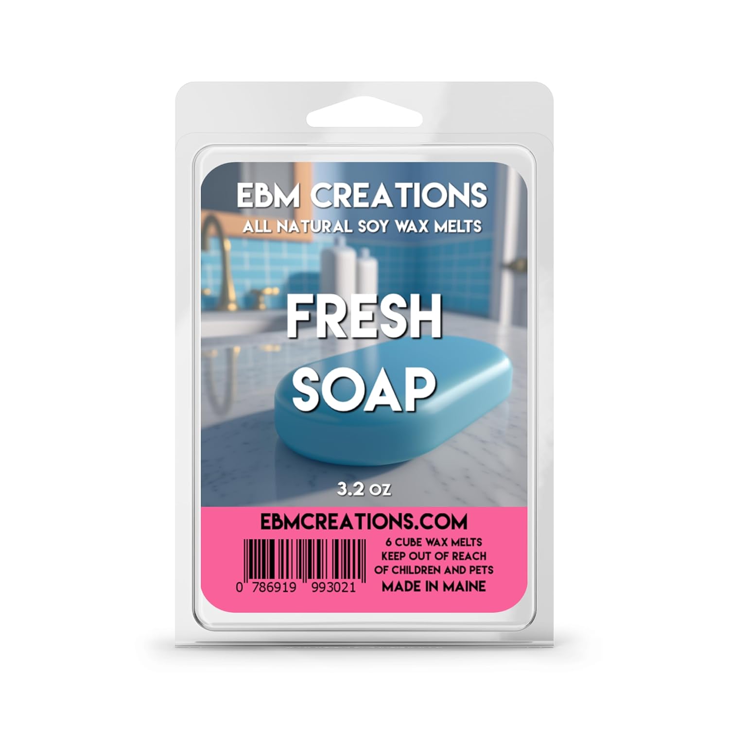 Fresh Soap Scented All Natural Soy Wax Melts 6 Cube Clamshell 3.2oz Highly Scented Non Toxic